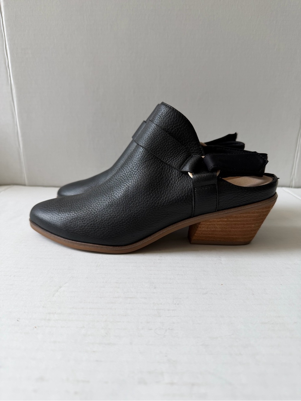 Dr. Scholl's Black Leather Slingback Mules with Wood Heel